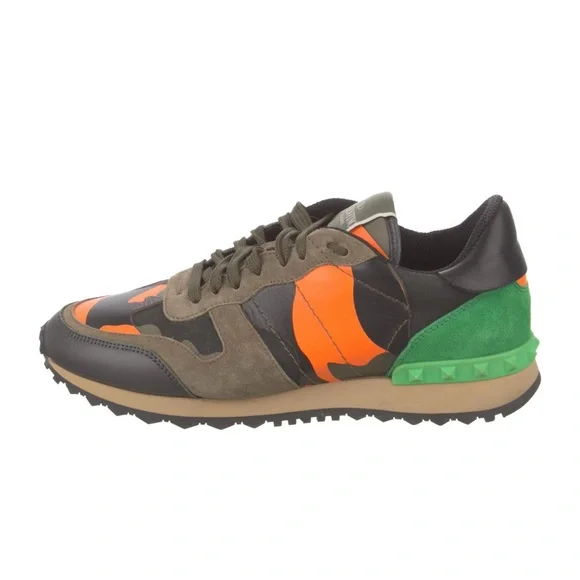 Valentino Rockstud Accents Leather Chunky Neon Camo Sneakers - Picture 2 of 5